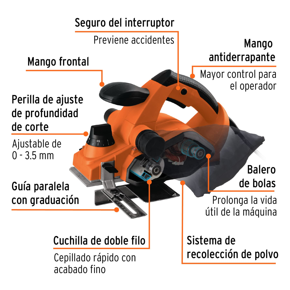 CEPILLO ELECTRICO 3-1/4″ 850 W PROFESIONAL TRUPER - Imagen 2
