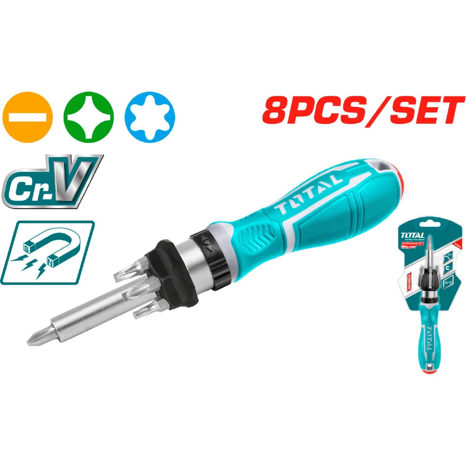 DESTORNILLADOR RATCHET CON 7 PUNTAS INTERCAMBIABLES TOTAL