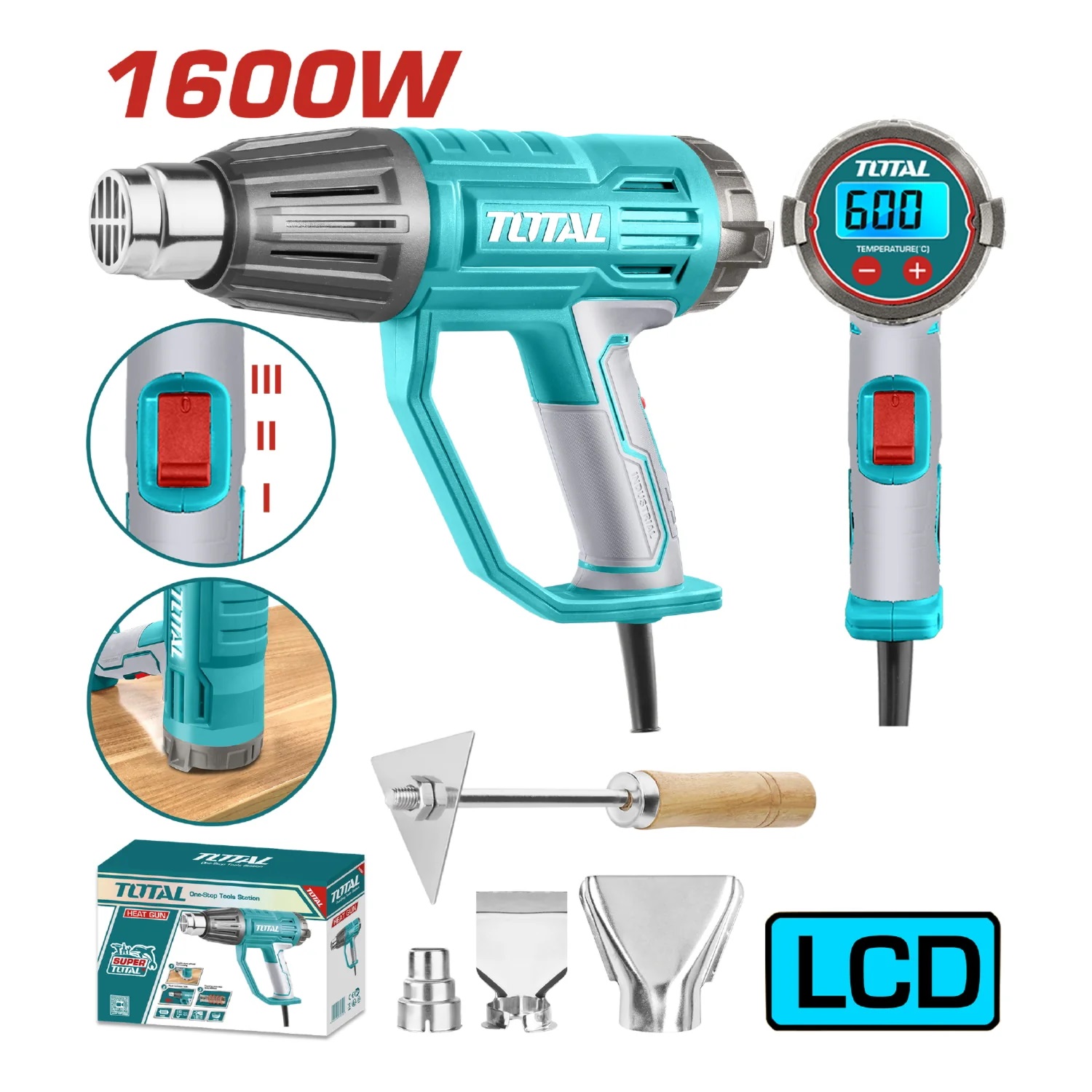 PISTOLA DE CALOR 1600 W 50-600°C PANTALLA LCD TOTAL