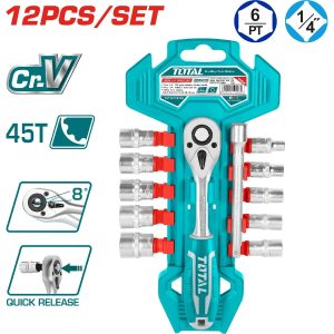JUEGO DE COPAS 1/4″ + RATCHET 12 PIEZAS TOTAL
