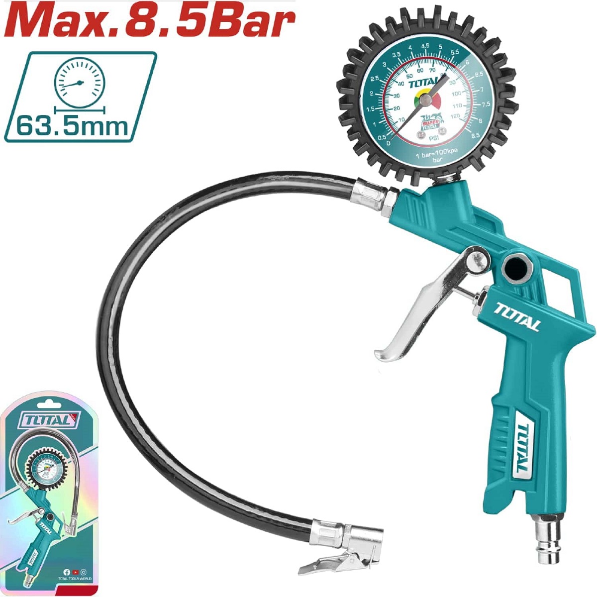 PISTOLA MEDIDOR DE PRESION DE LLANTAS 12 BAR 174 PSI TOTAL