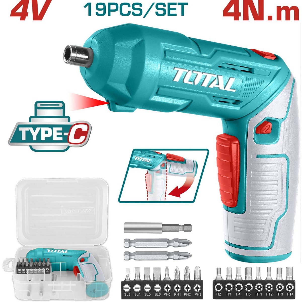 ATORNILLADOR 1/4″ BATERIA 4V TOTAL