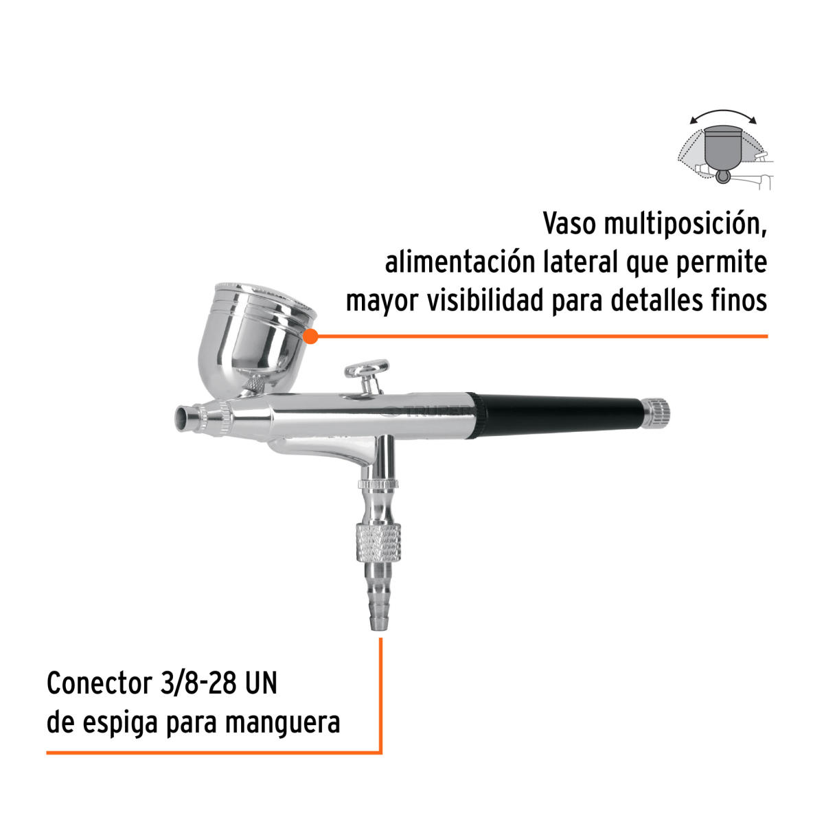 AEROGRAFO DE GRAVEDAD CON VASO MULTIPOSICION TRUPER - Imagen 2