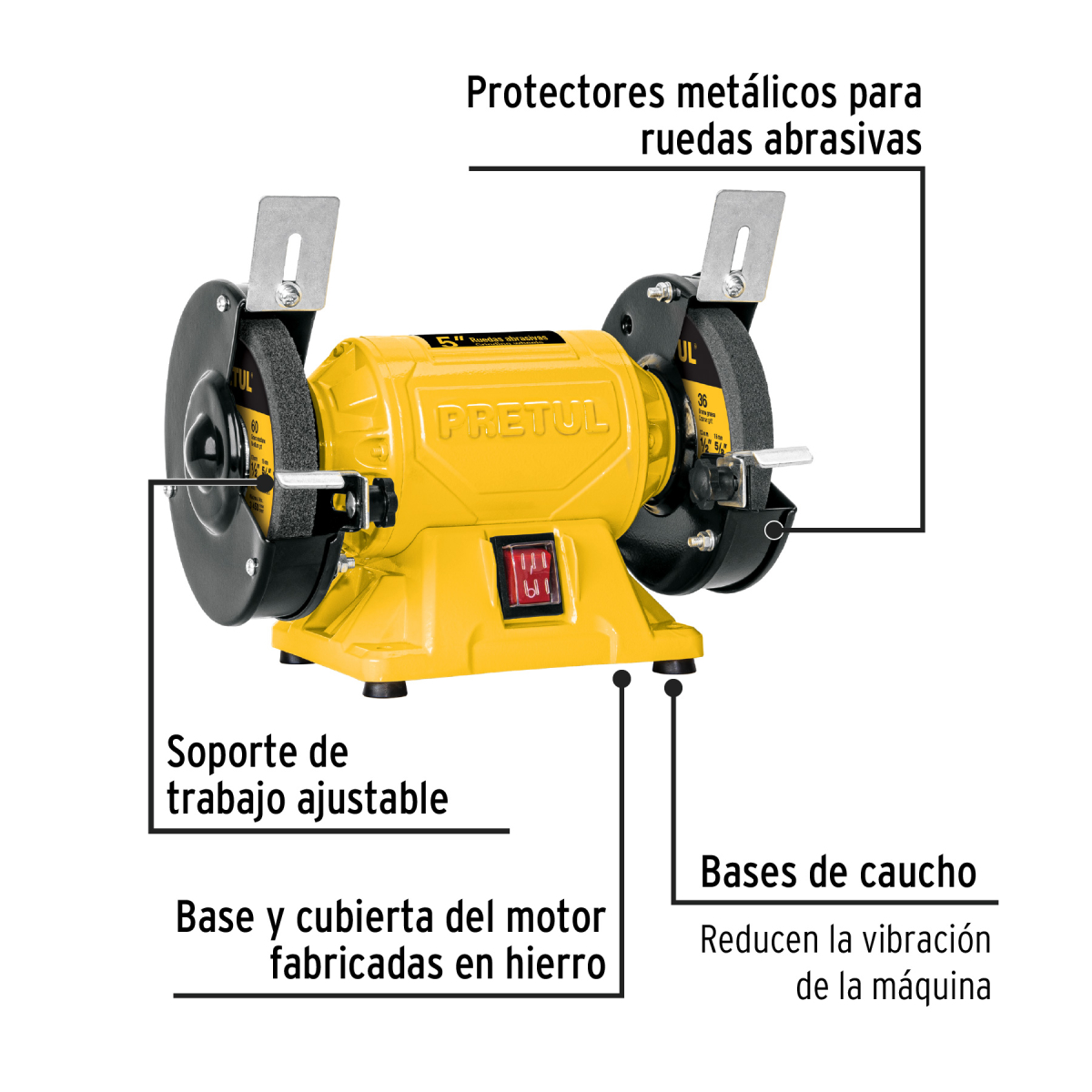 ESMERIL DE BANCO DE 5" DE 1/6 HP ( 120 W ) PRETUL - Imagen 2