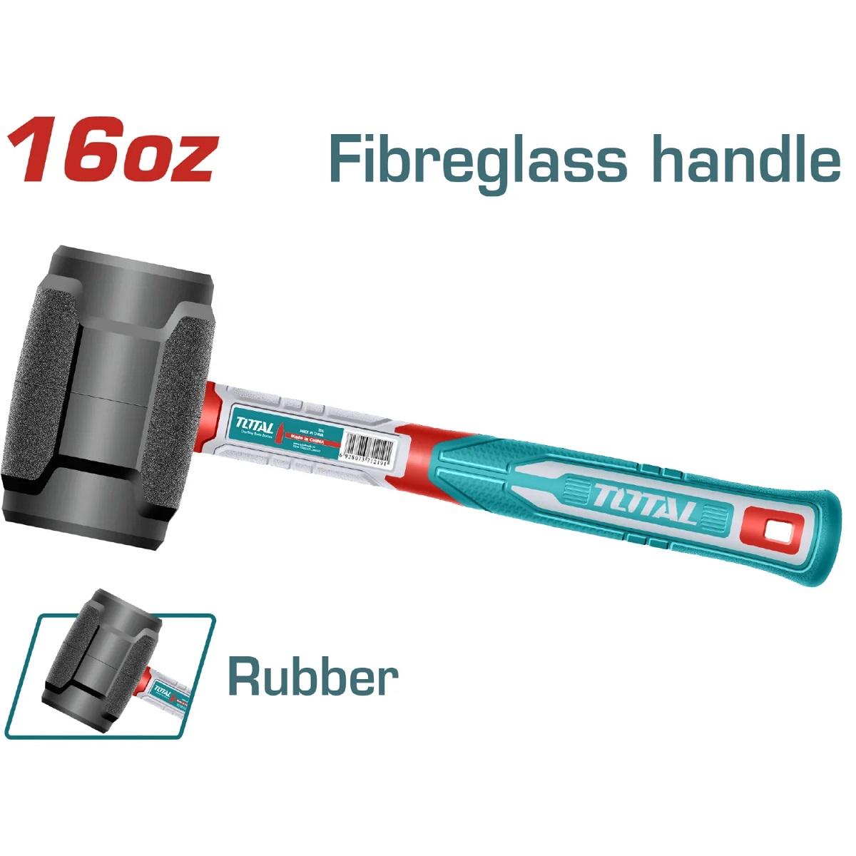 MAZO DE GOMA MANGO FIBRA DE VIDRIO 16 OZ 450 G TOTAL